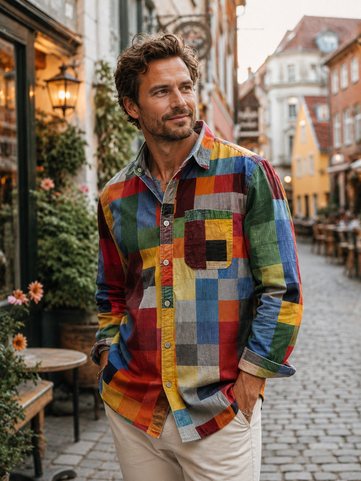 Jorvik - Camisa de patchwork suave al tacto