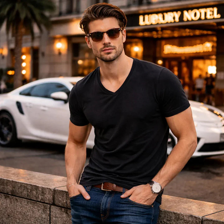 Jackson - Playera de cuello en V profundo, suave al tacto