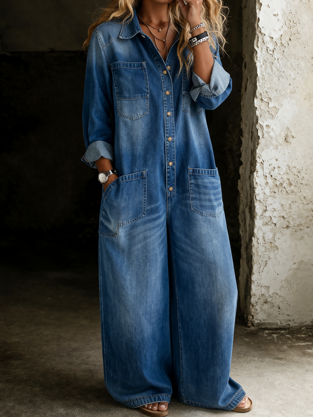 Thalassa - Jumpsuit casual de mezclilla