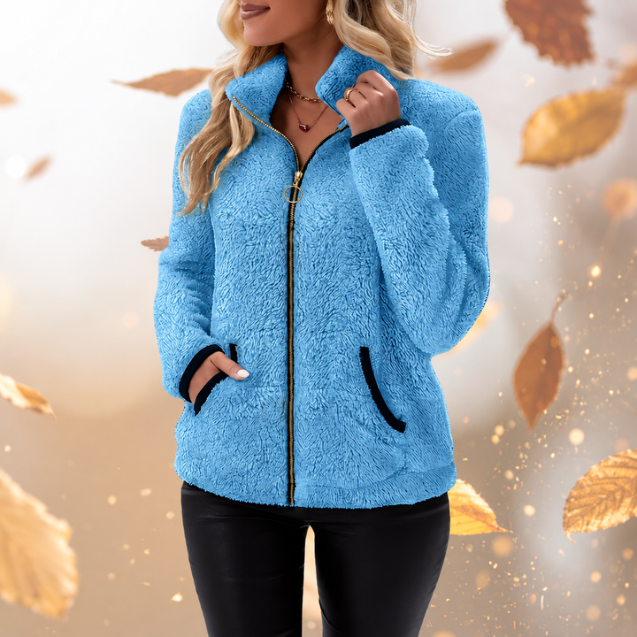 Adria - Chamarra de forro polar sherpa con cuello alto