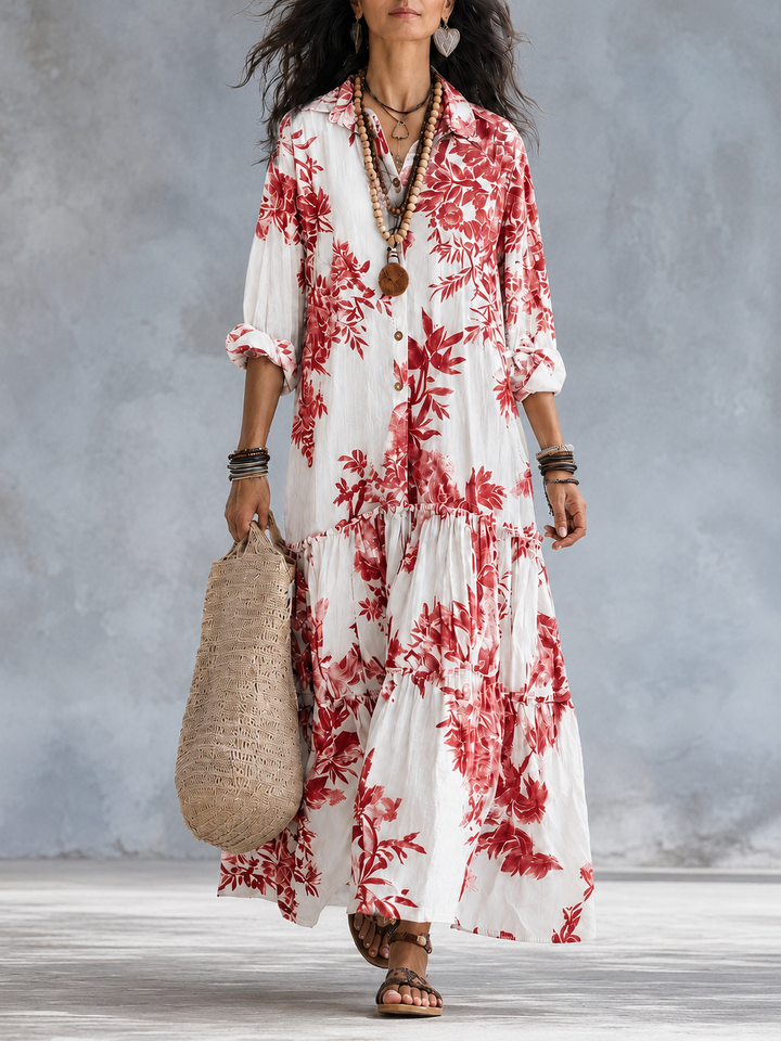 Galenisse - Vestido maxi abotonado con estampado floral