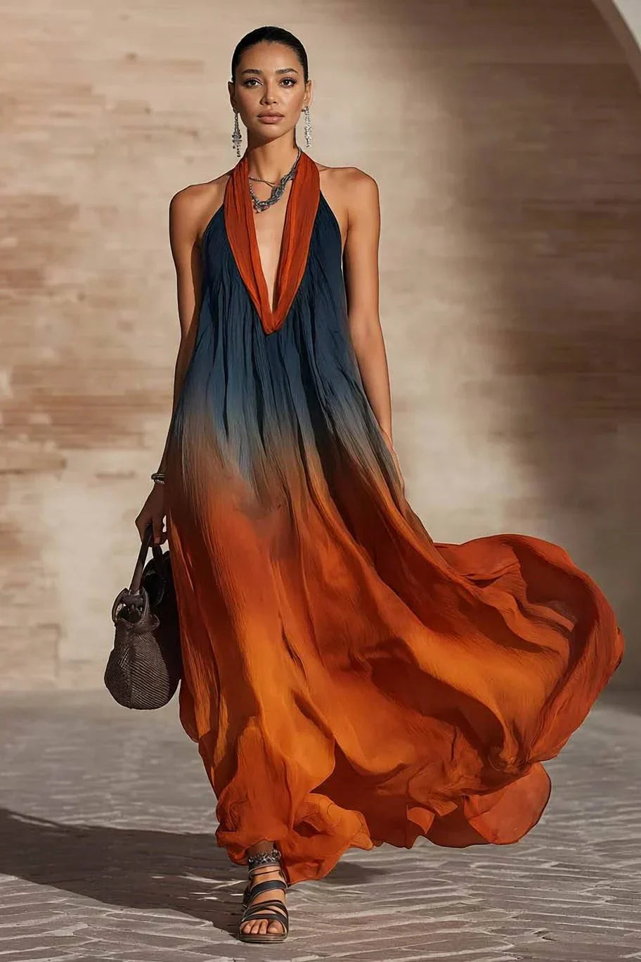 Calissa - Vestido maxi con escote halter y suave al tacto