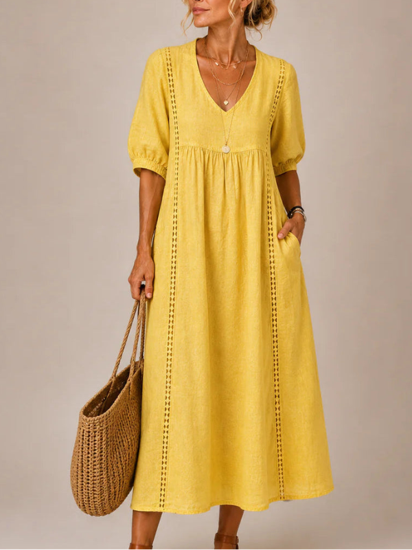 Arietta - Vestido de lino con detalles de encaje