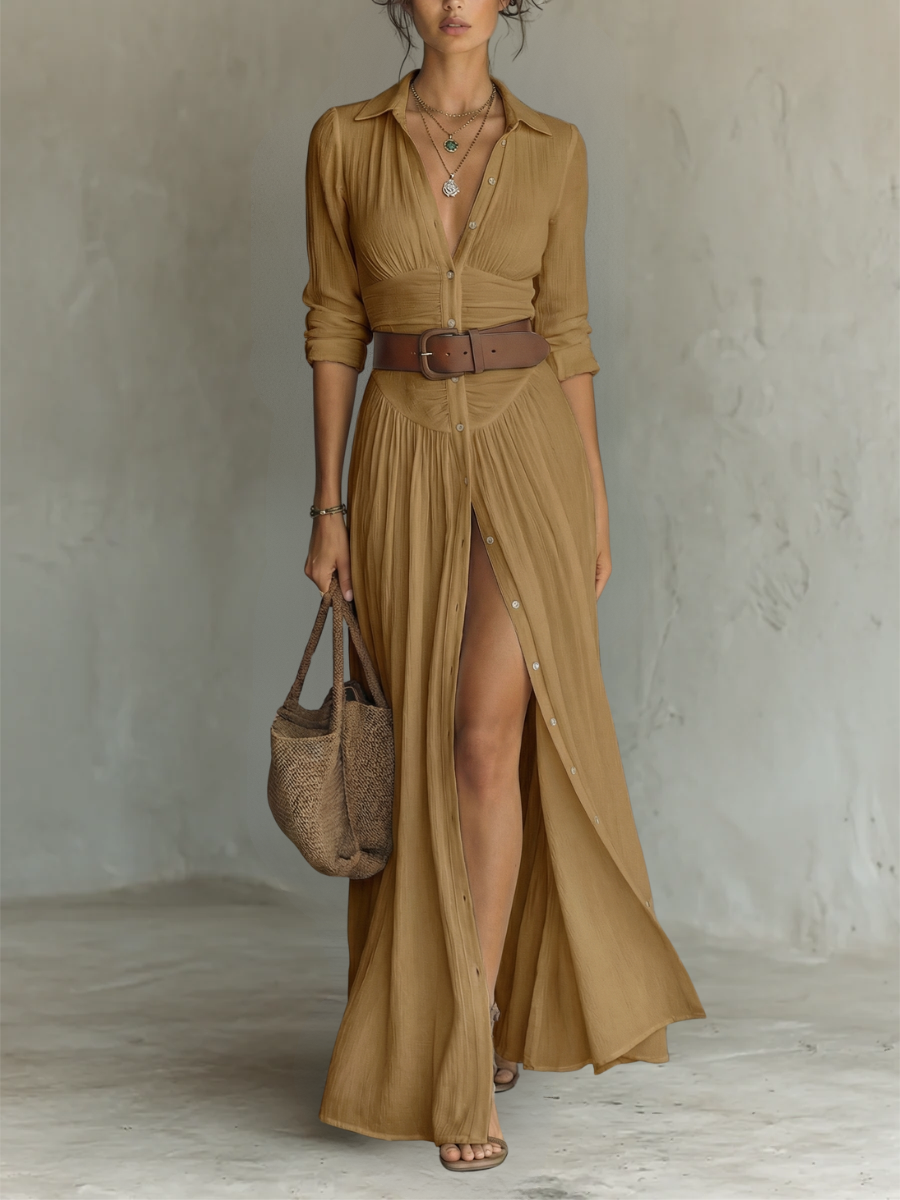 Melusine - Vestido maxi ligero con cinturón