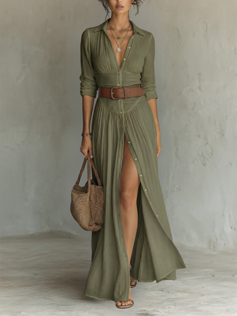 Melusine - Vestido maxi ligero con cinturón