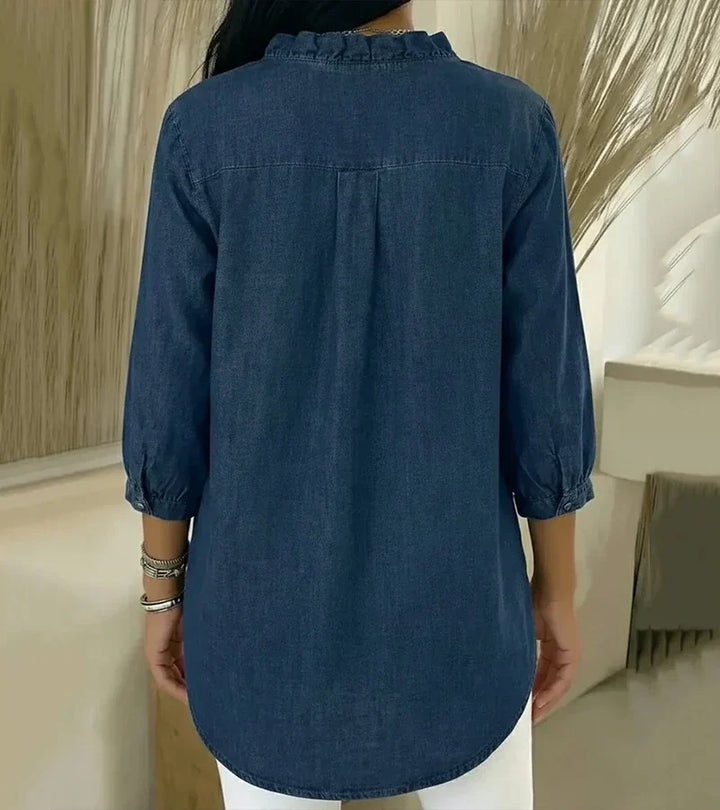 Aelyssa - Blusa con holanes y escote en V de tacto suave