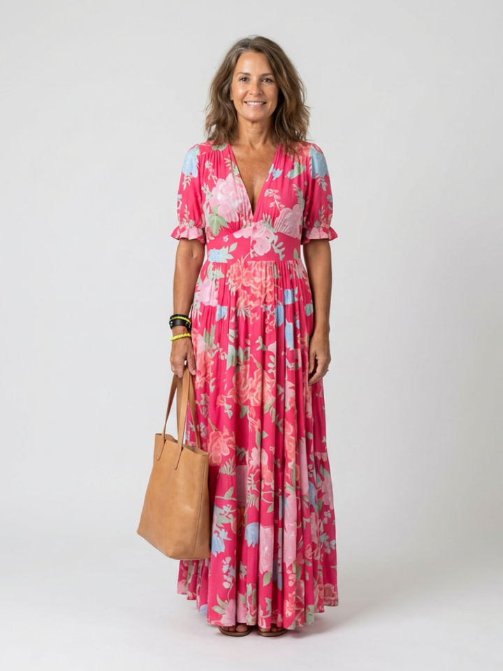 Adelisse - Vestido largo plisado con estampado floral