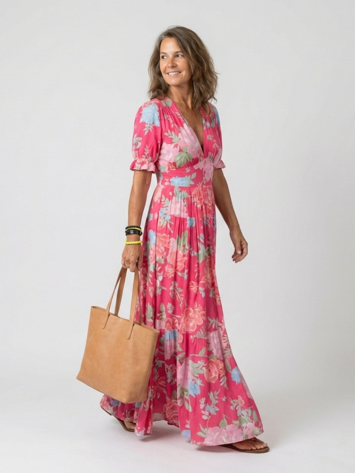 Adelisse - Vestido largo plisado con estampado floral