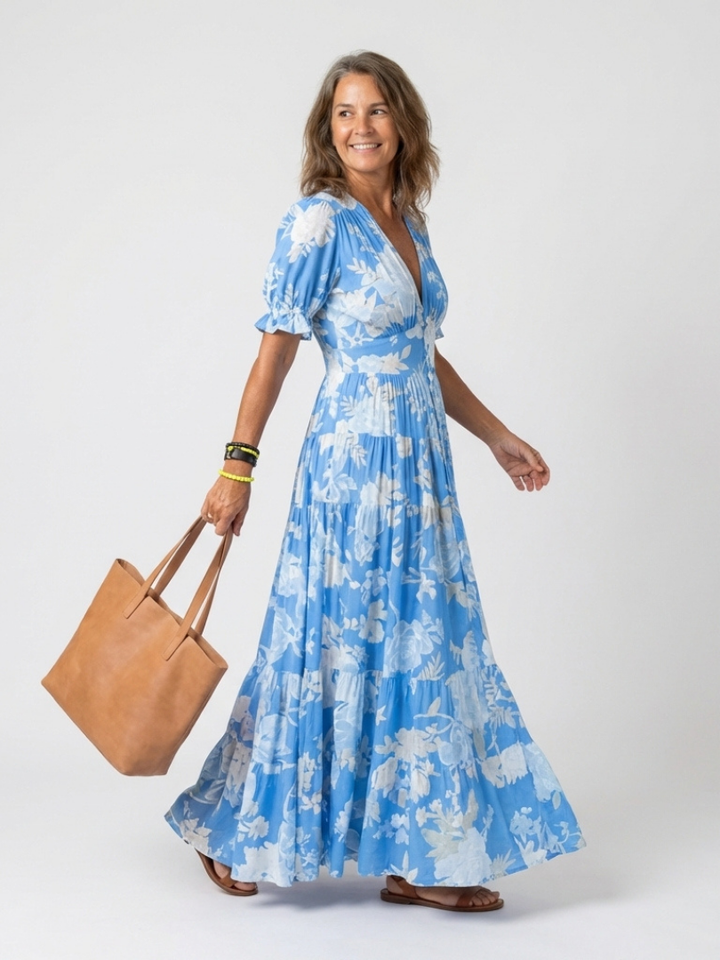 Adelisse - Vestido largo plisado con estampado floral