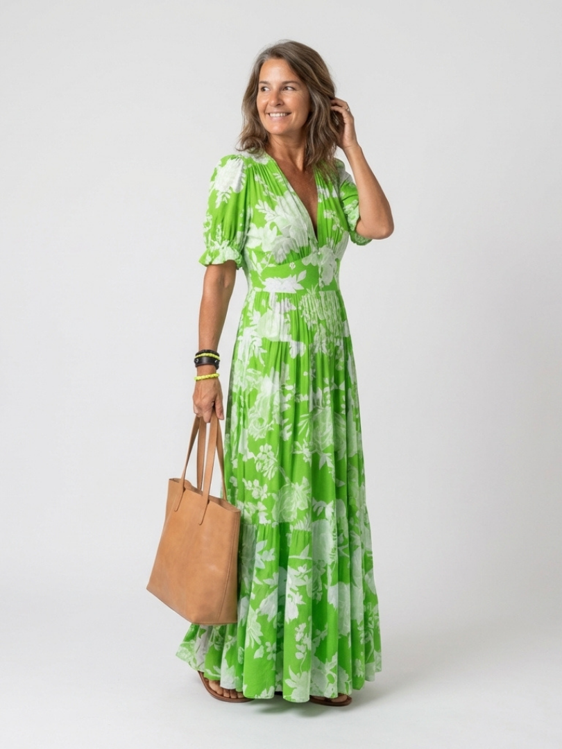 Adelisse - Vestido largo plisado con estampado floral