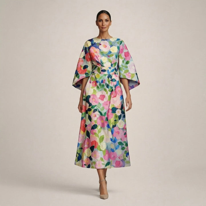 Evarin - Vestido midi floral de tacto suave