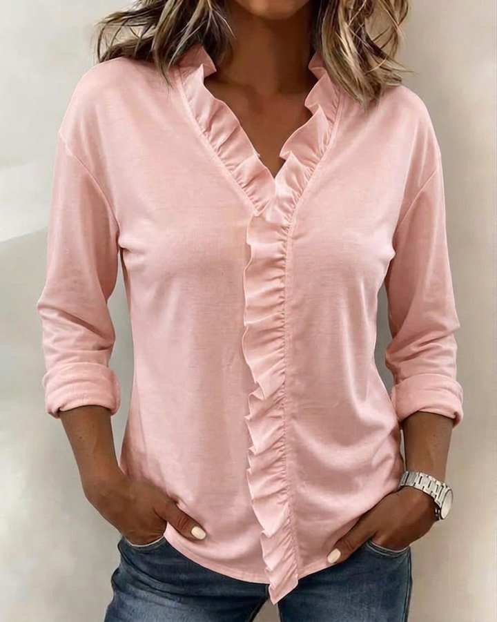 Maeryn - Blusa premium con holanes y escote en V