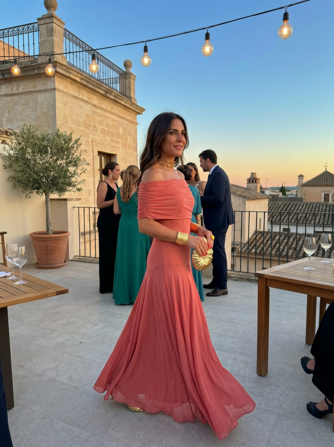 Kaida - Vestido drapeado con escote bardot