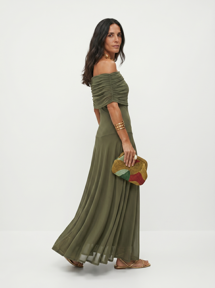 Kaida - Vestido drapeado con escote bardot