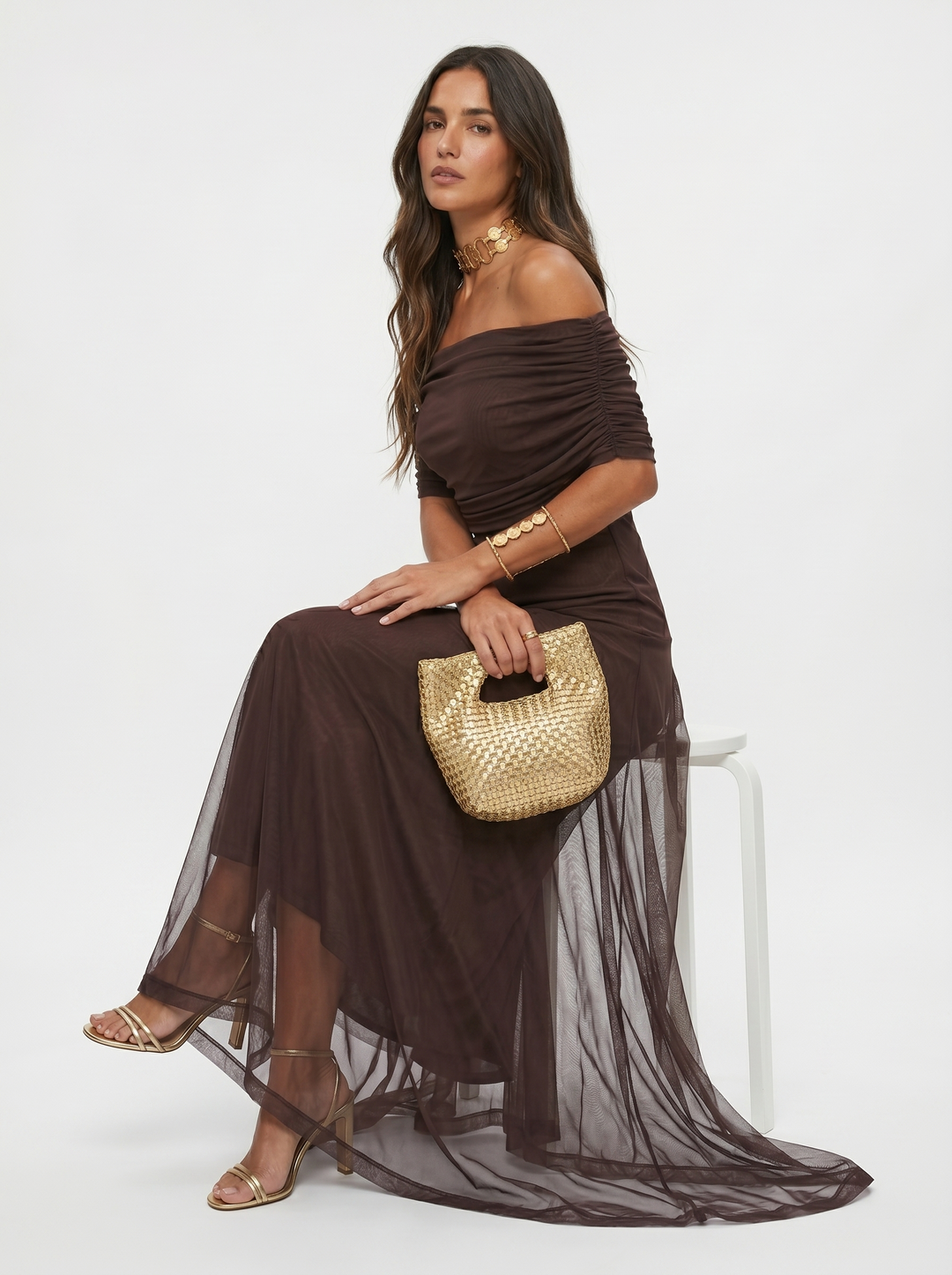 Kaida - Vestido drapeado con escote bardot