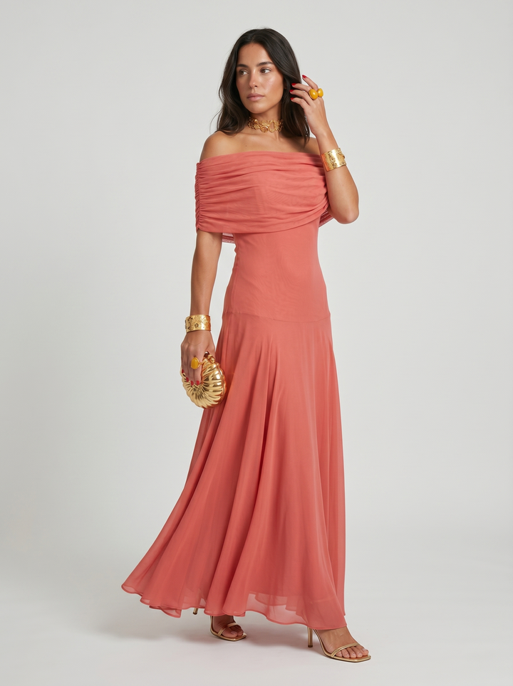 Kaida - Vestido drapeado con escote bardot