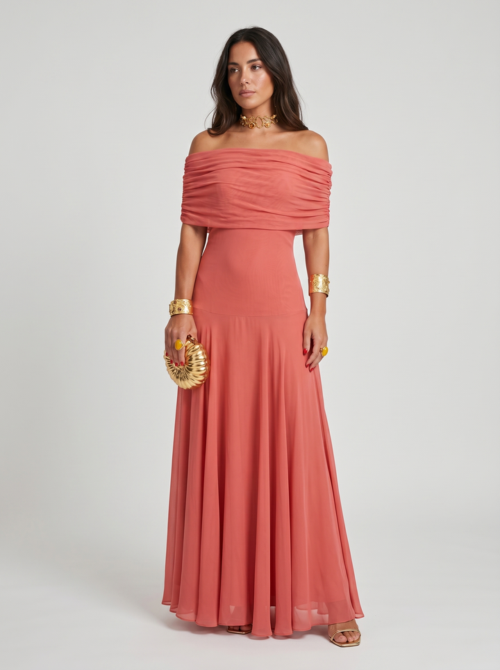 Kaida - Vestido drapeado con escote bardot