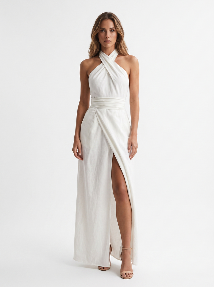 Novalyn - Vestido de noche escultural con escote halter