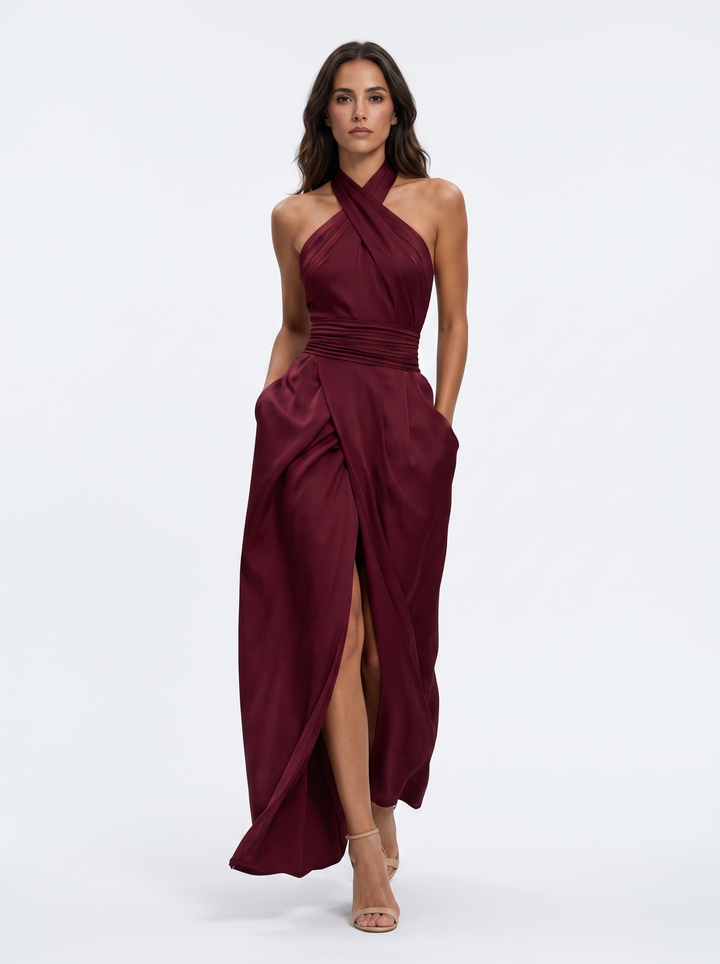 Novalyn - Vestido de noche escultural con escote halter