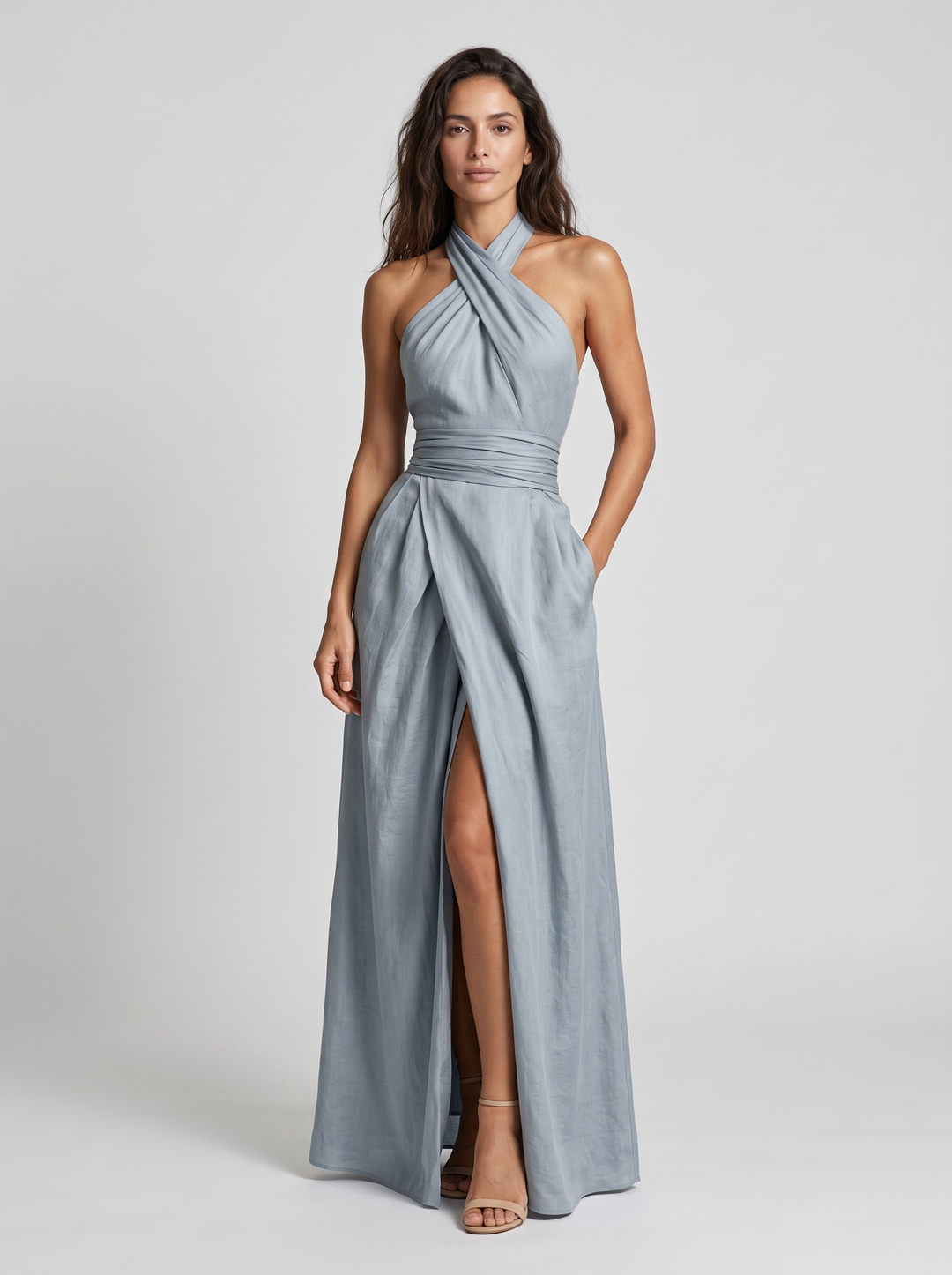 Novalyn - Vestido de noche escultural con escote halter
