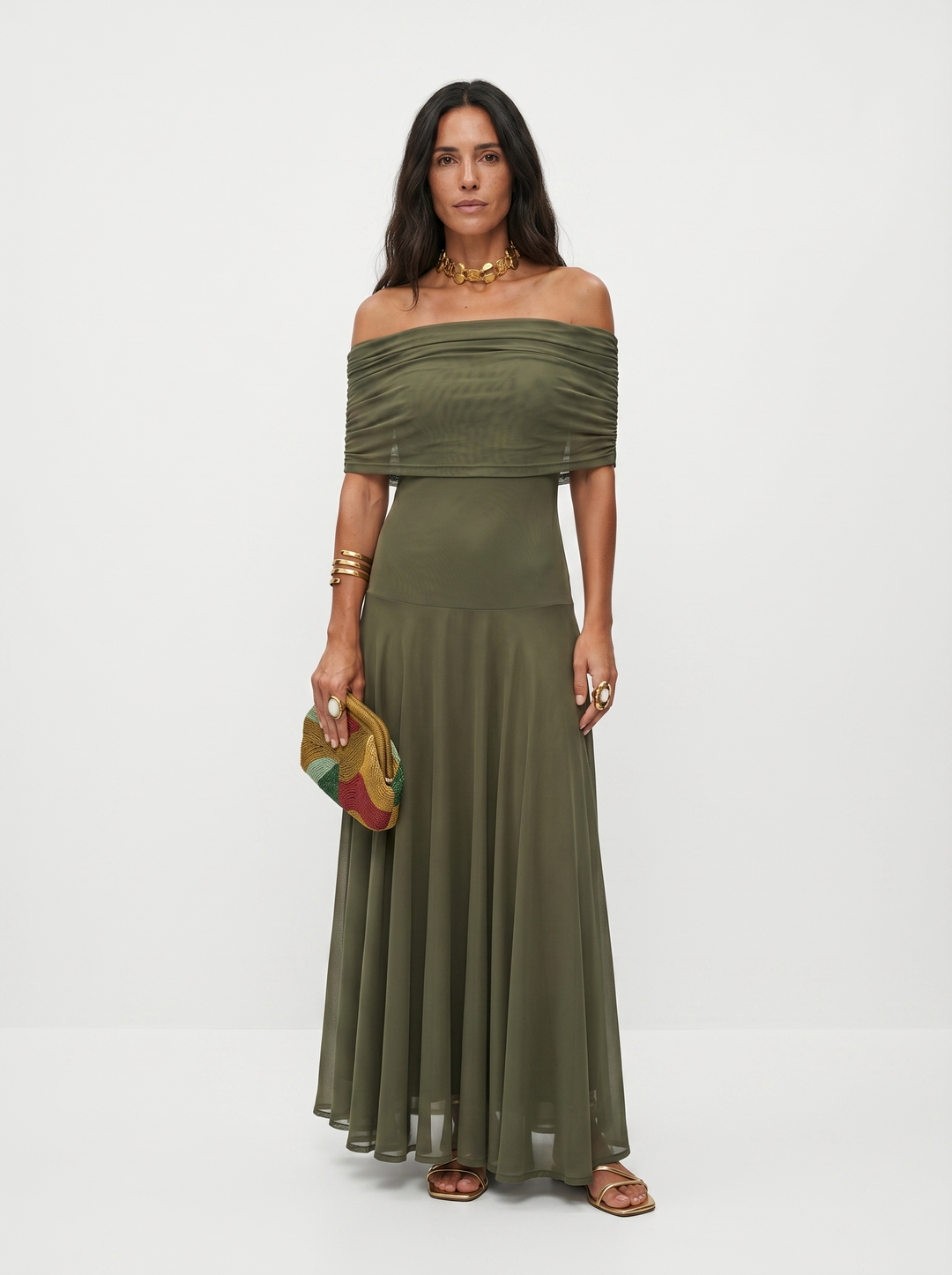 Kaida - Vestido drapeado con escote bardot