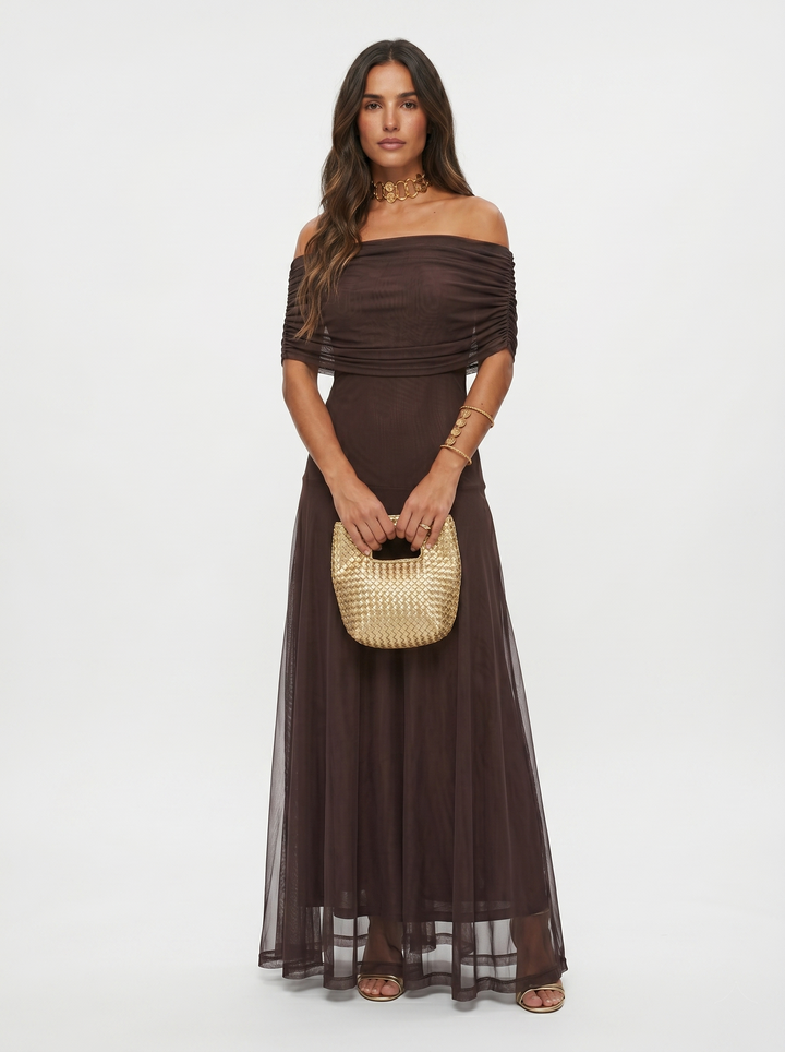 Kaida - Vestido drapeado con escote bardot