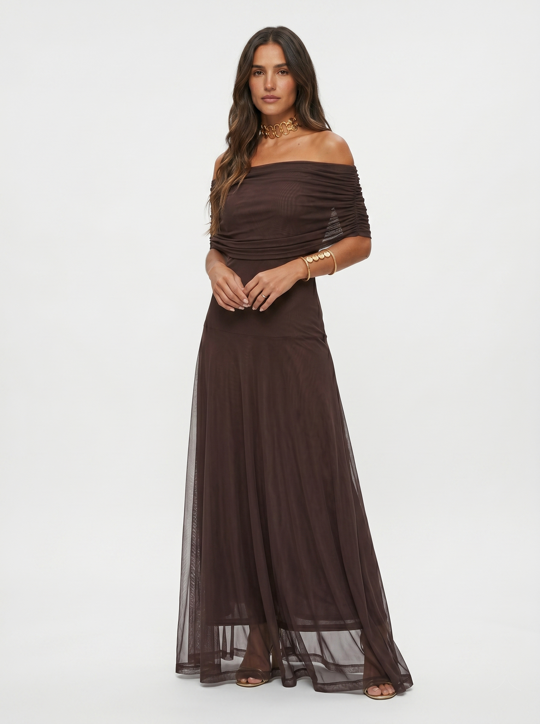 Kaida - Vestido drapeado con escote bardot