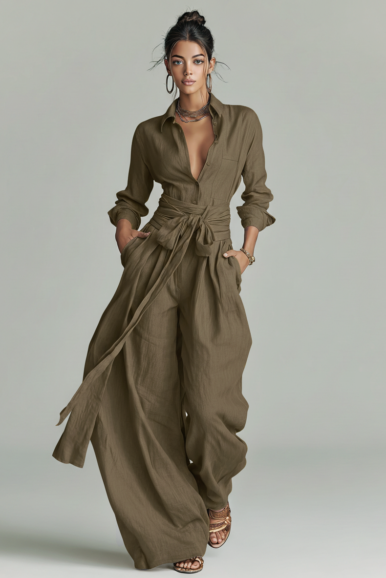 Primalyn - Conjunto de top ligero con botones y pantalón de pierna ancha