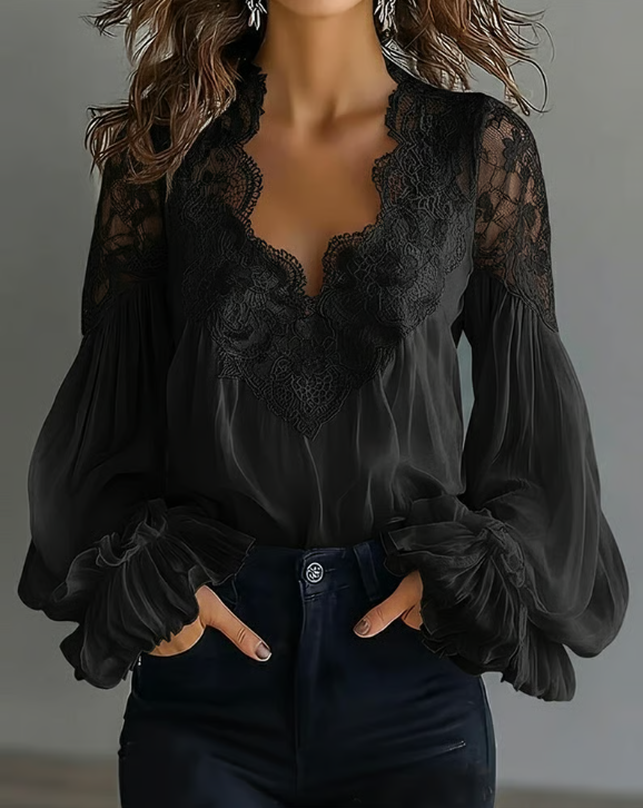 Briseis - Blusa de encaje de manga larga