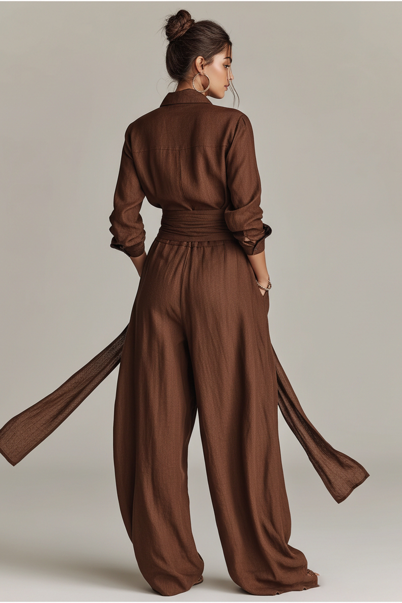 Primalyn - Conjunto de top ligero con botones y pantalón de pierna ancha
