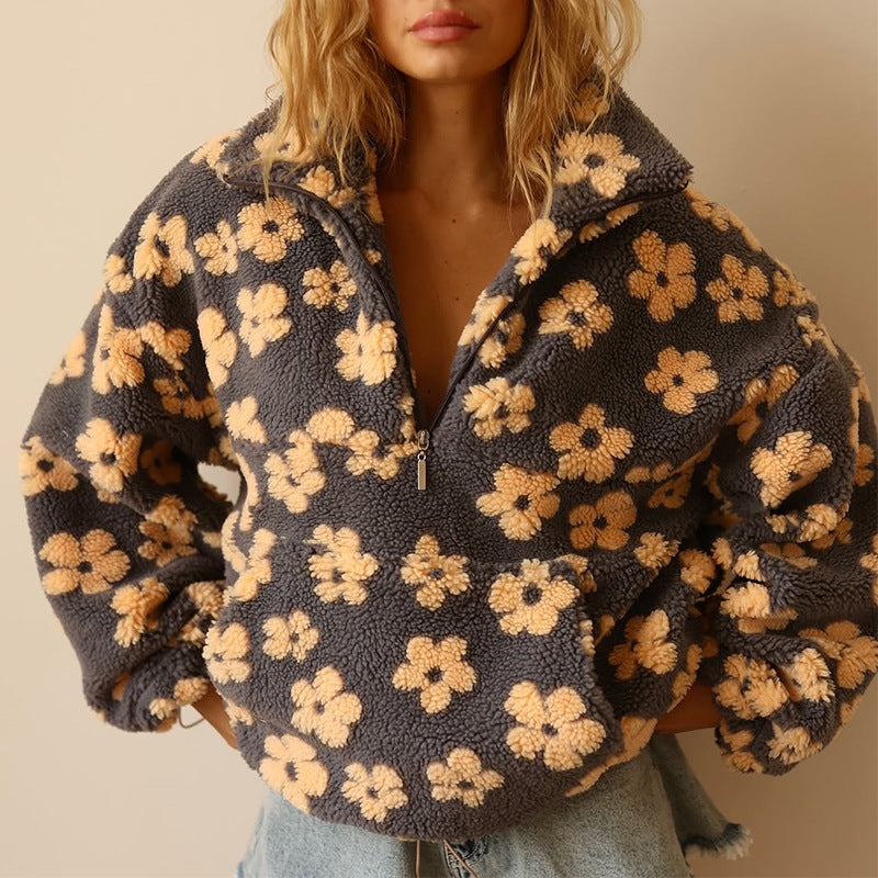 Clemency - Suéter abrigador con forro estampado floral