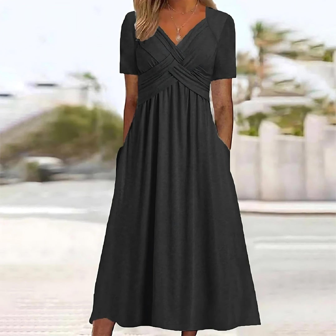 Payton - Vestido midi evasé de tacto suave