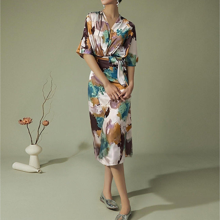 Jelyra - Vestido midi cruzado satinado