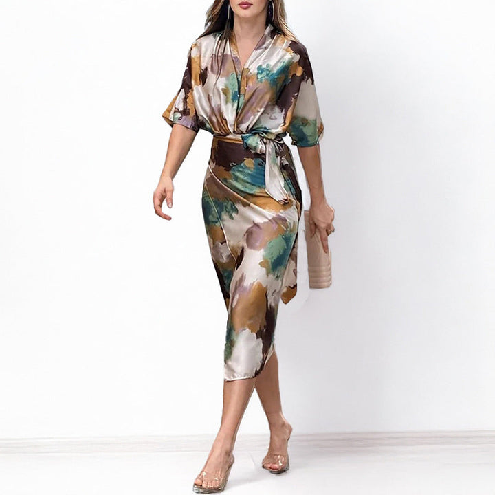 Jelyra - Vestido midi cruzado satinado