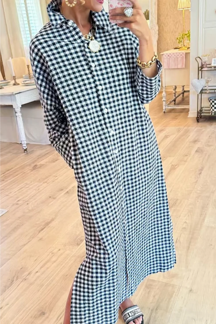 Eveloria - Vestido camisero a cuadros premium