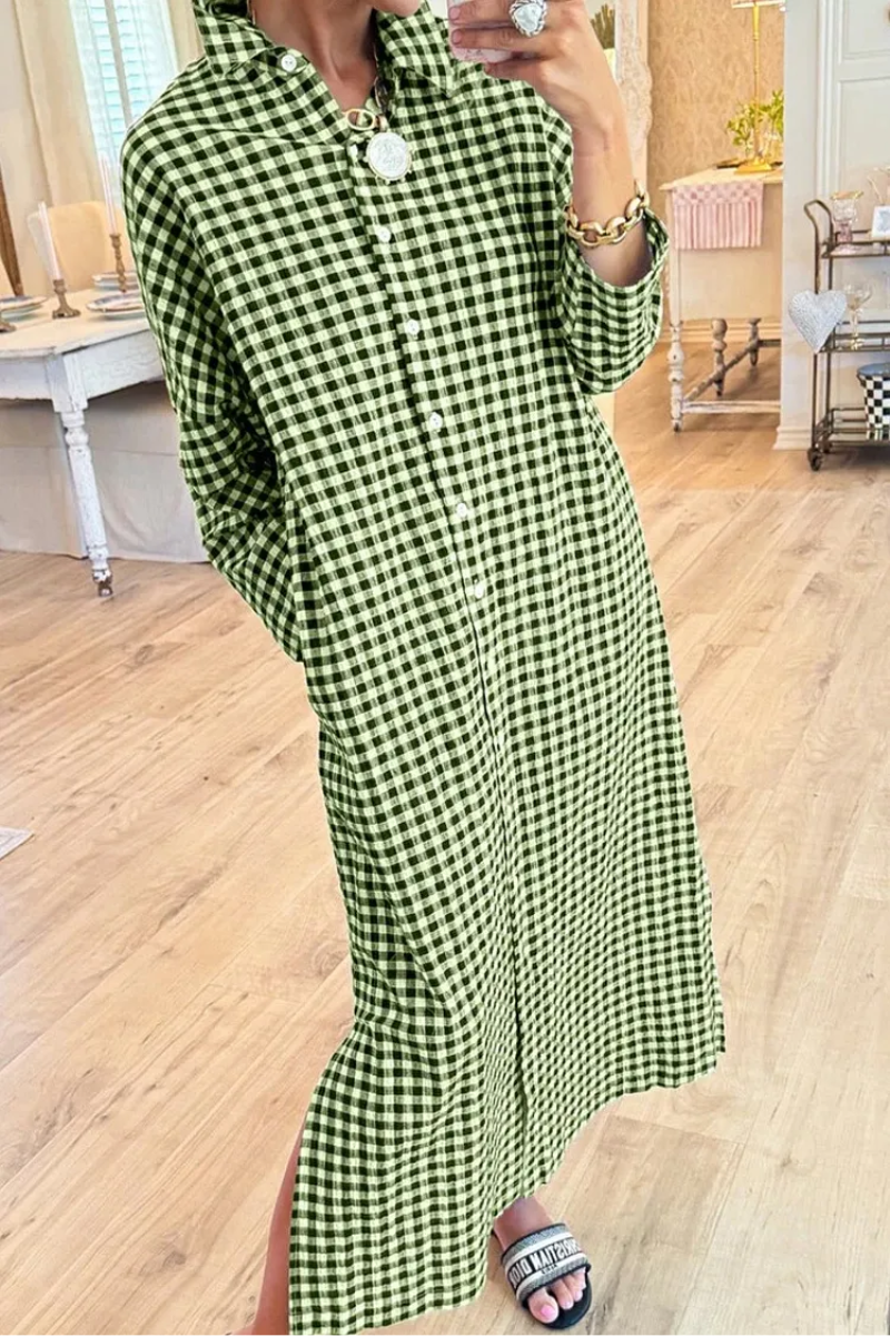 Eveloria - Vestido camisero a cuadros premium