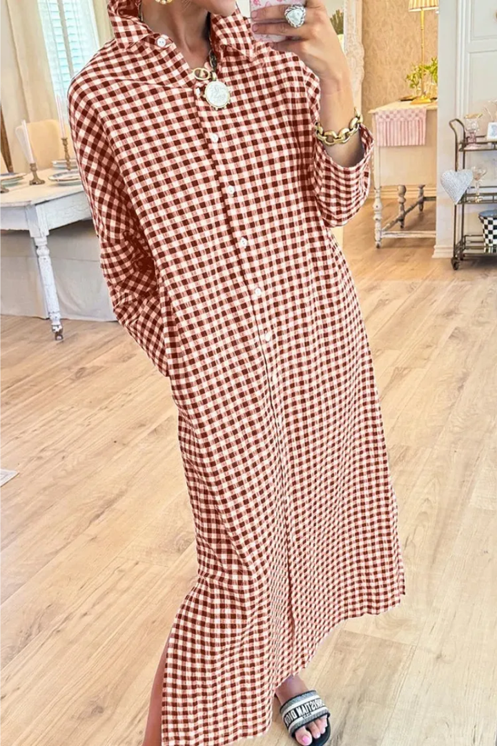 Eveloria - Vestido camisero a cuadros premium