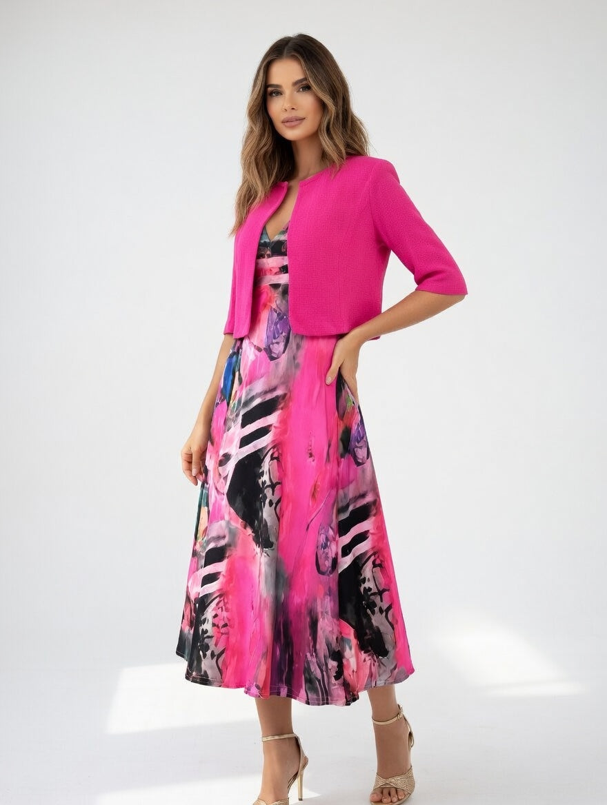 Avelot - Conjunto de lujo con vestido midi estampado y bolero