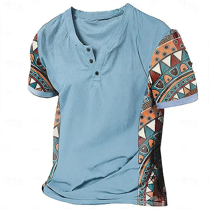 Zachary - Camiseta Henley con diseño tribal de inspiración vintage