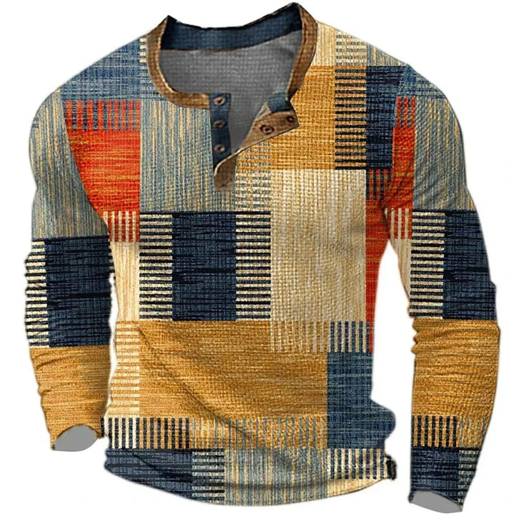 Soreth - Camisa patchwork de manga larga, suave al tacto