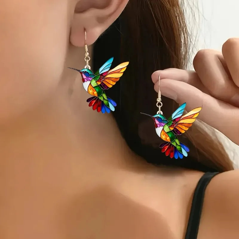 Ravellia - Aretes colgantes de colibrí multicolor