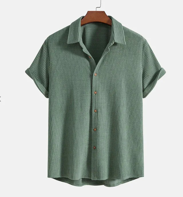 Jorvian - Conjunto de camisa y shorts texturizados de verano