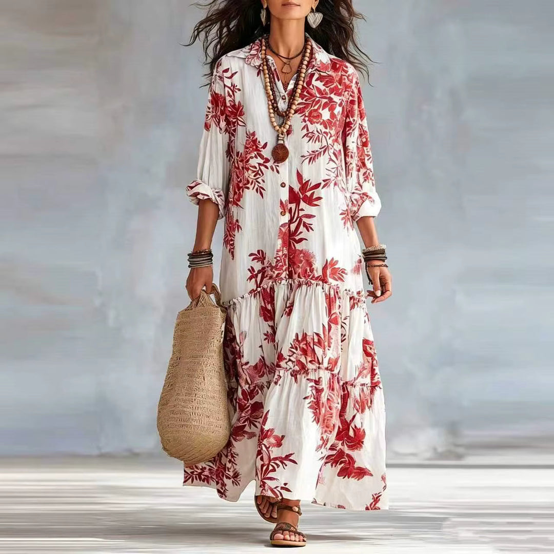 Thealise - Maxivestido floral ligero con botonadura frontal