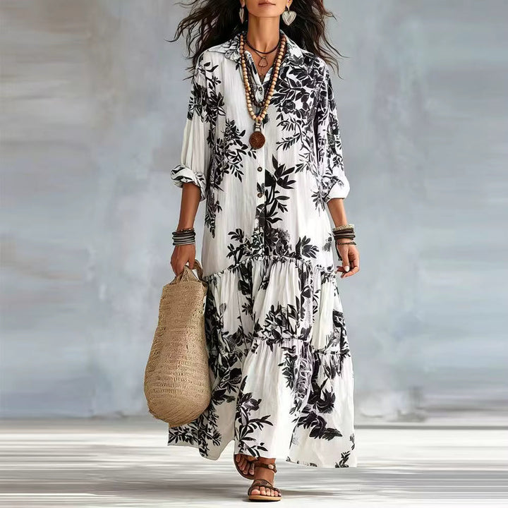 Thealise - Maxivestido floral ligero con botonadura frontal
