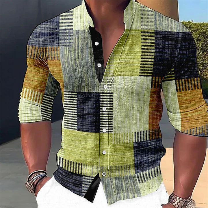 Finn - Camisa entallada de cuello mao con estampado geométrico
