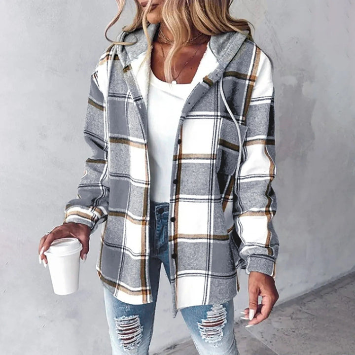 Marla - Sobrecamisa a cuadros con capucha y efecto en capas