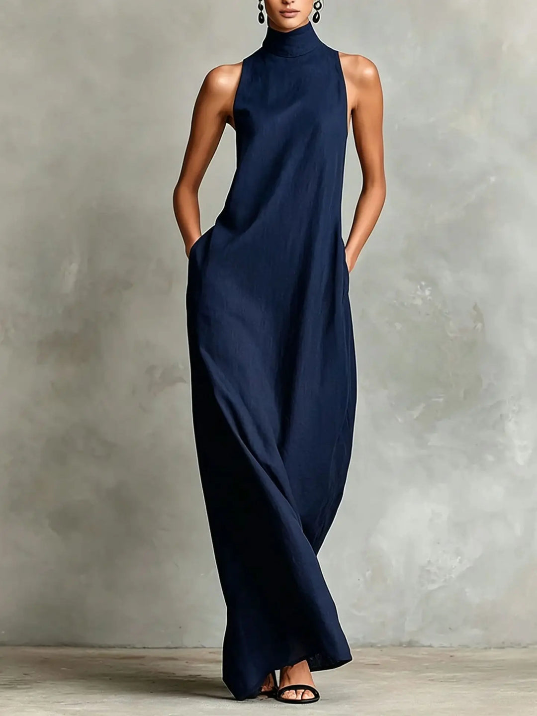 Orietta - Vestido maxi sin mangas con cuello alto