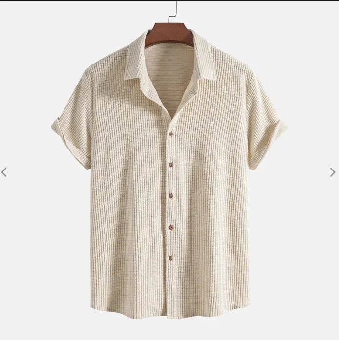 Jorvian - Conjunto de camisa y shorts texturizados de verano