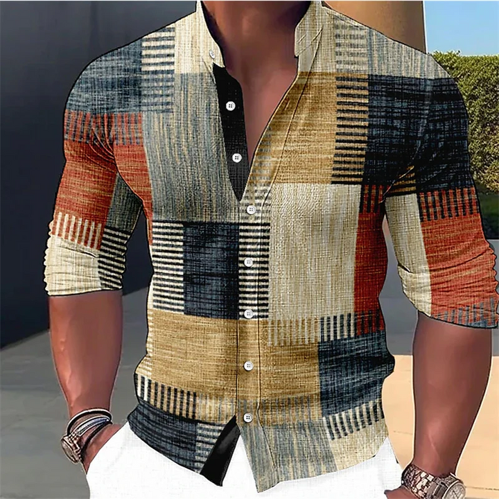 Finn - Camisa entallada de cuello mao con estampado geométrico