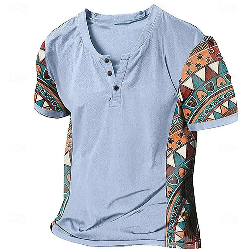 Zachary - Camiseta Henley con diseño tribal de inspiración vintage